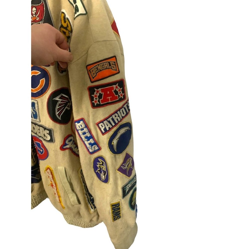 NFL Teams Custom Handmade Vintage Wool Leather Snap Up Quilted Reebok 8XL Jacket - Picture 8 of 16